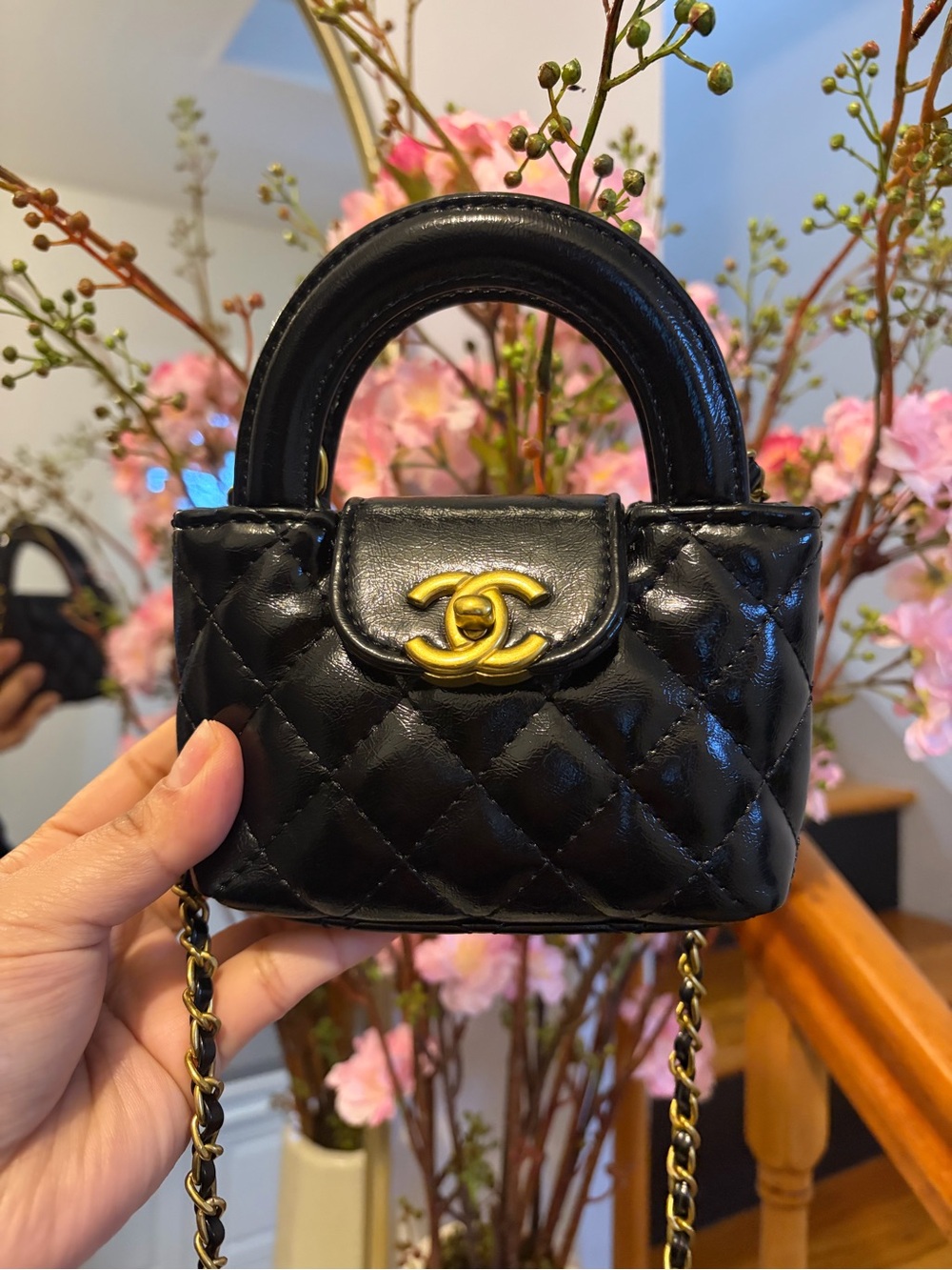 Rare Designer VIP Mini Quilted Top Handle Crossbody Bag – Black & Gold